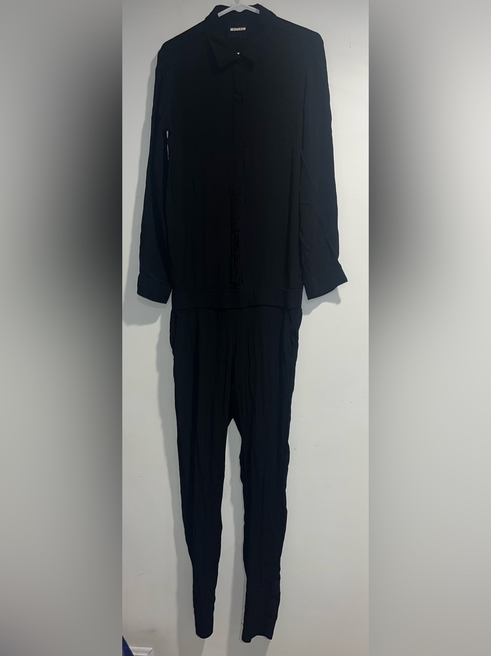 MONROW Crepe long sleeve jogger jumpsuit